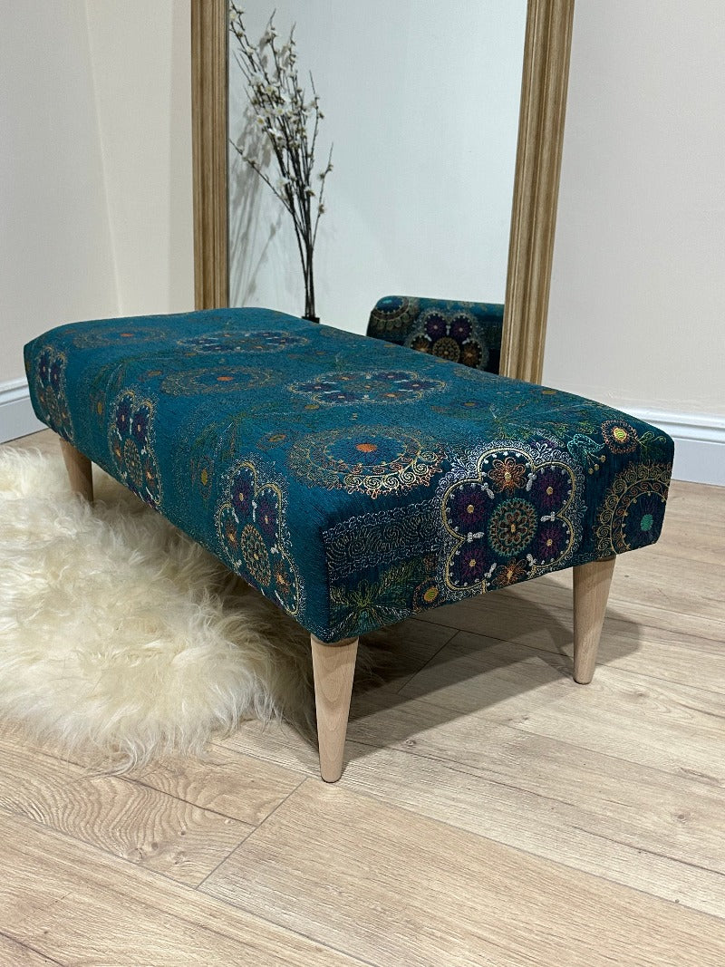 GREEN PATTERN Handmade footstool
