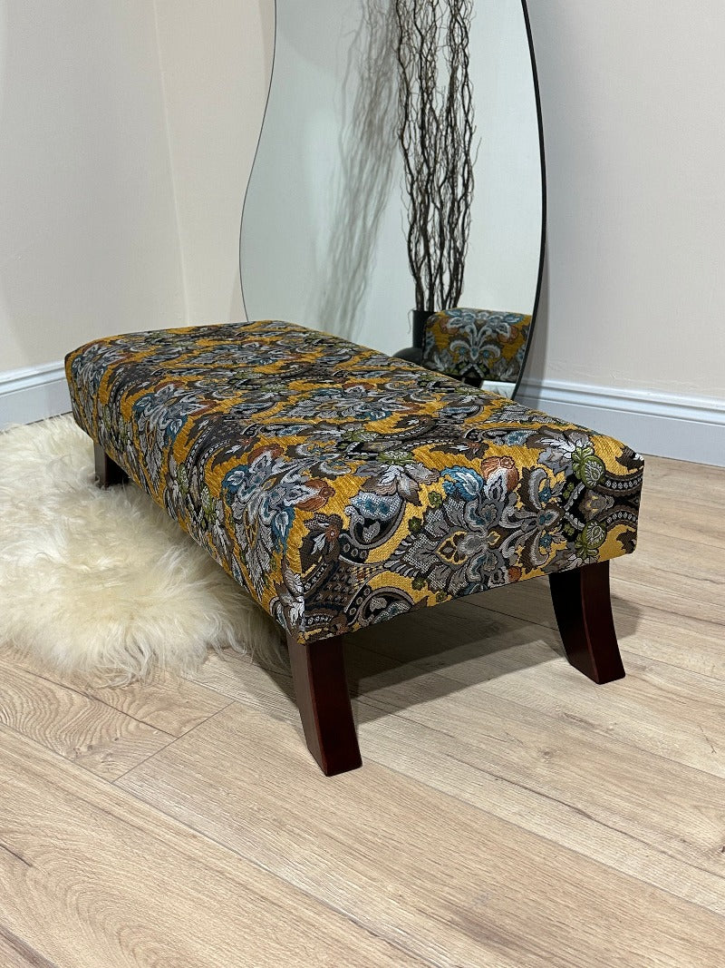 PREMIUM MUSTARD FOLD FLORAL Handmade footstool