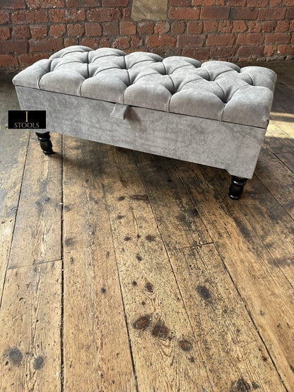 SIlver naples Ottoman Storage Bench, Silver Footstool Pouffe