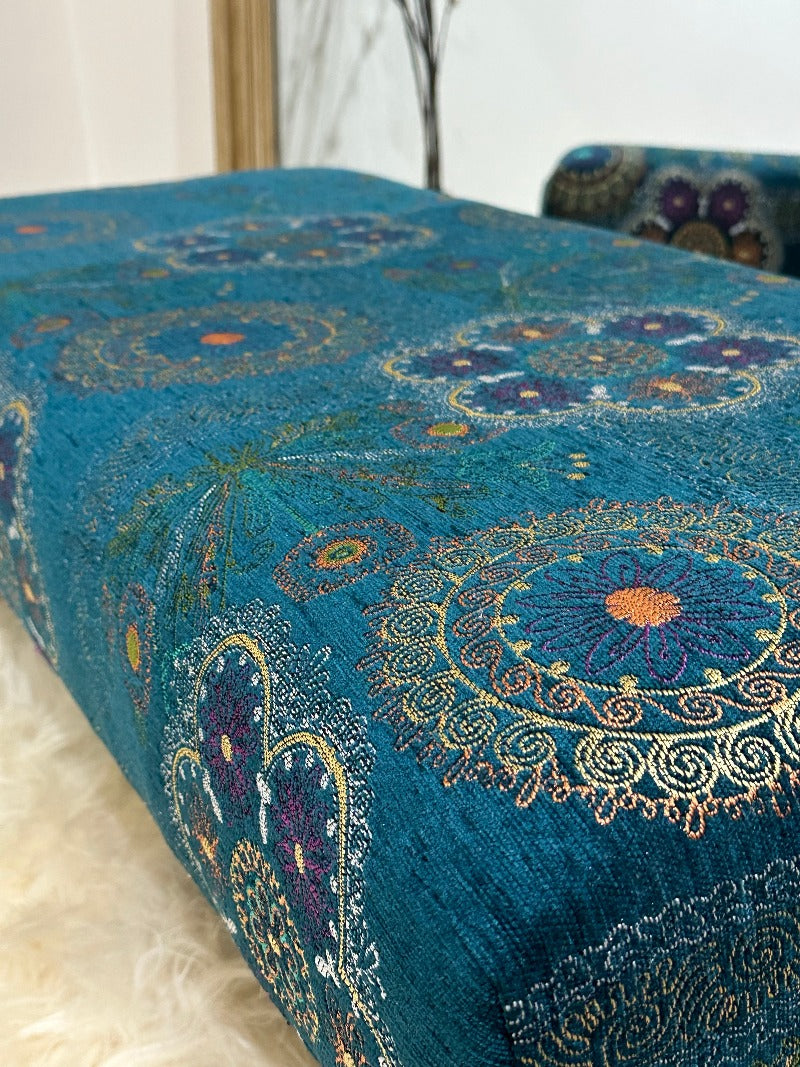 PREMIUM LOOP FLORAL GREEN PATTERN FOOTSTOOL CIRCLE BENCH COFFEE TABLE