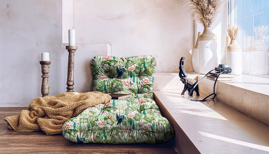 Forest green velvet floor seating