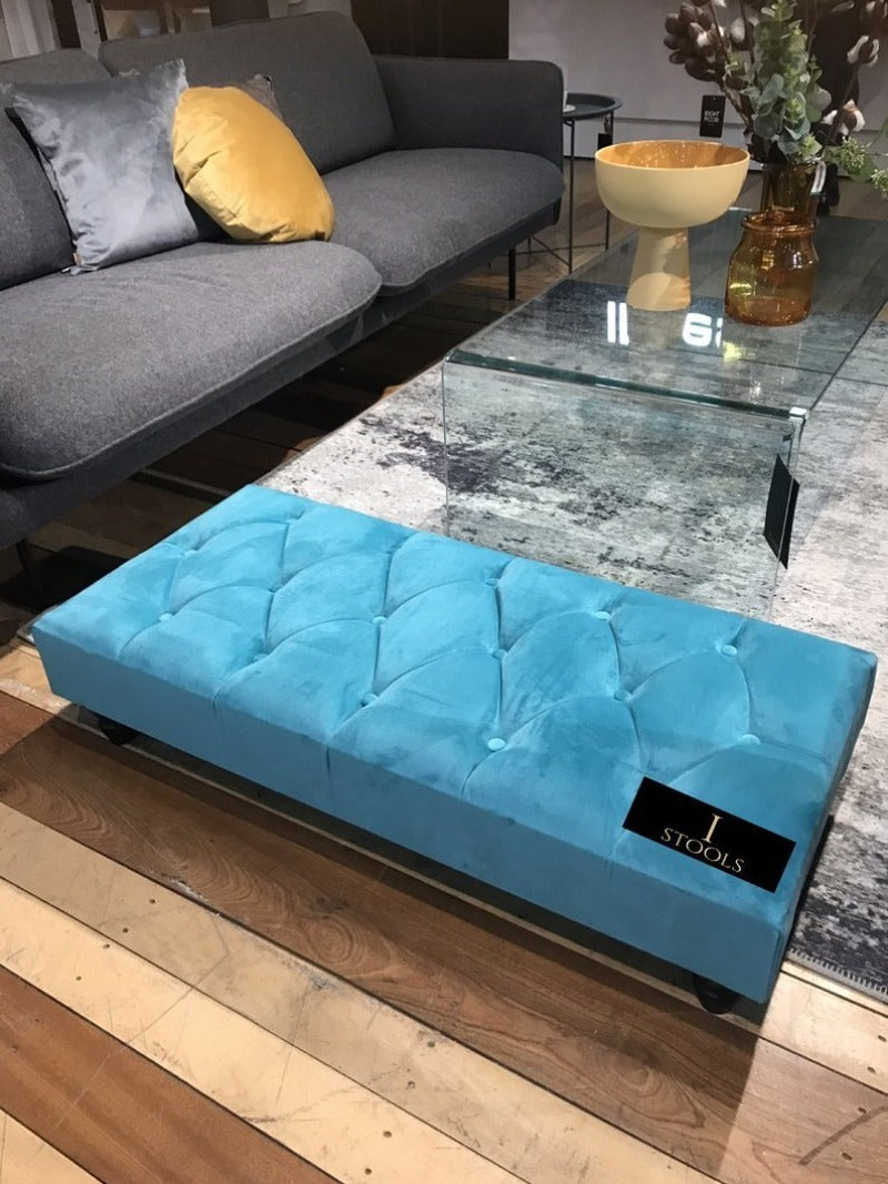 Aqua Chesterfield Footstool 