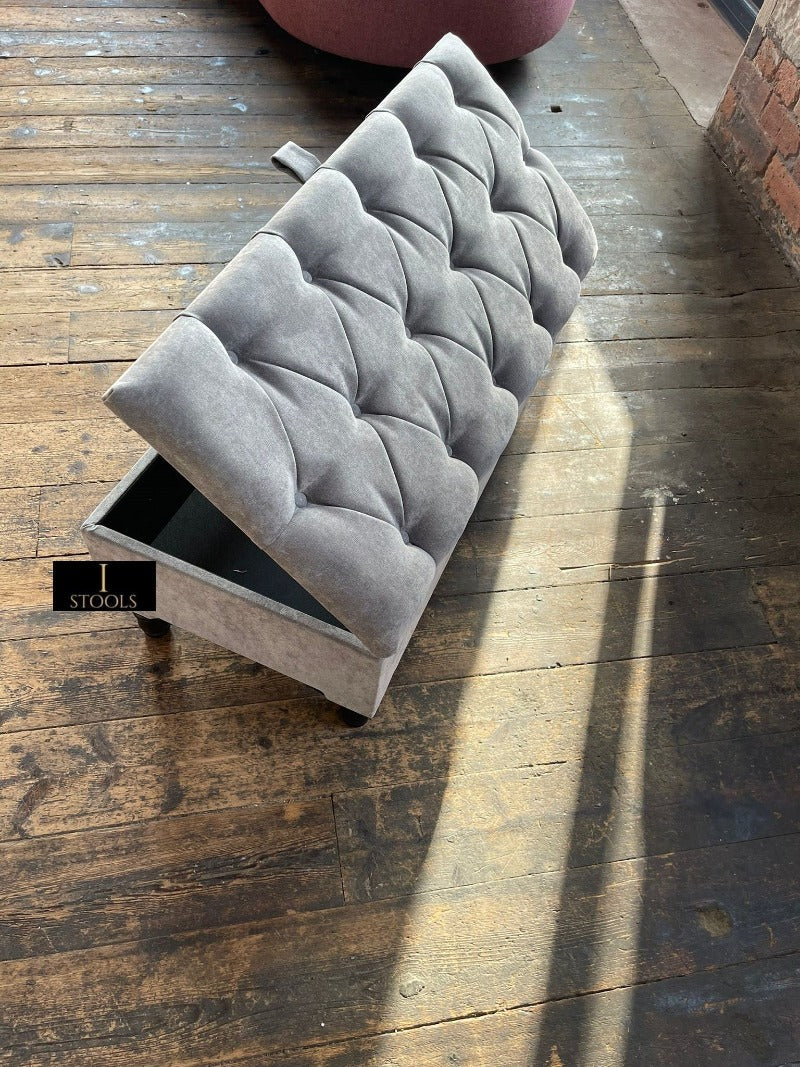 SIlver naples Ottoman Storage Bench, Silver Footstool Pouffe