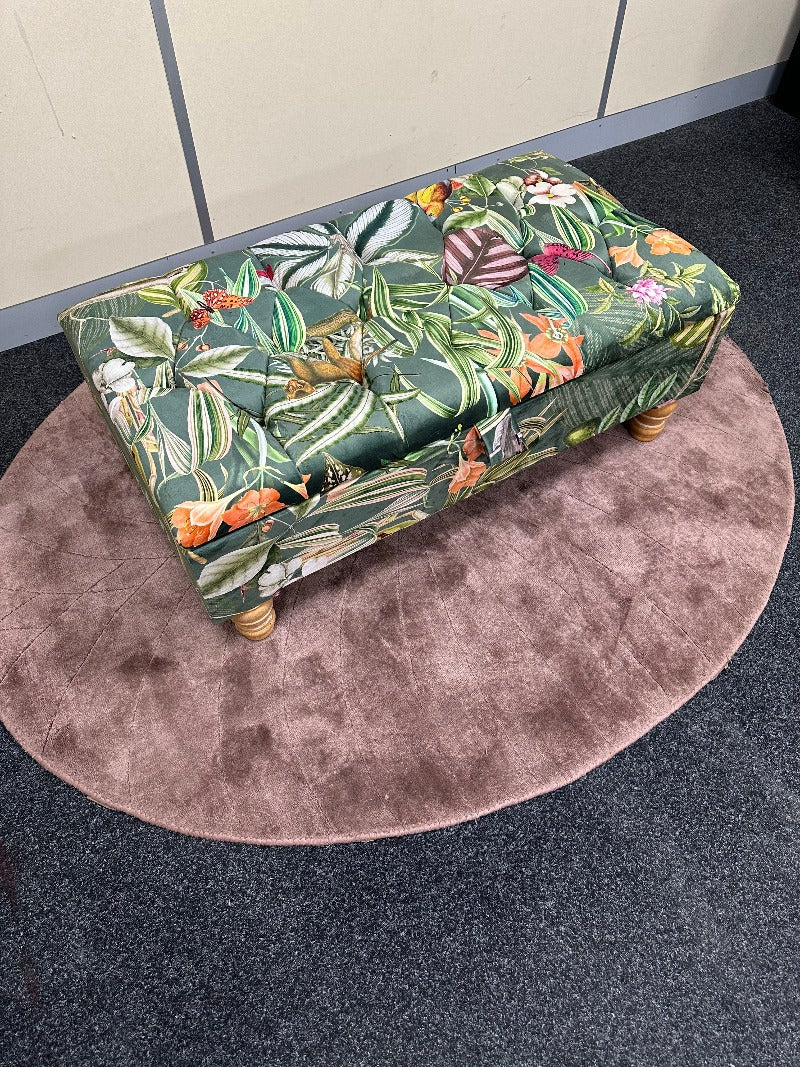 PREMIUM Green Floral Soft Vevet Footrest