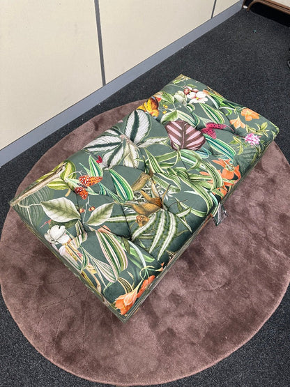 PREMIUM Green Floral Soft Vevet Ottoman footstool