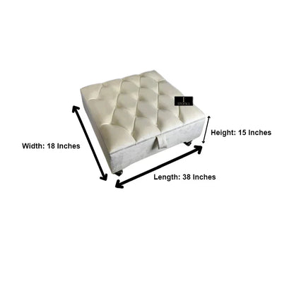 Creamy White Square Coffee Table | Ottoman Storage | Buttoned Chesterfield Pouffe
