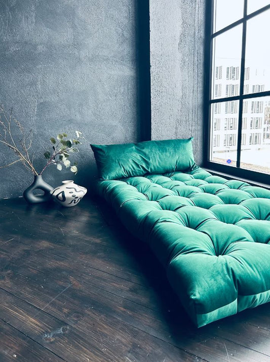 Green Large floor cushion seat, velvet floor pillow,