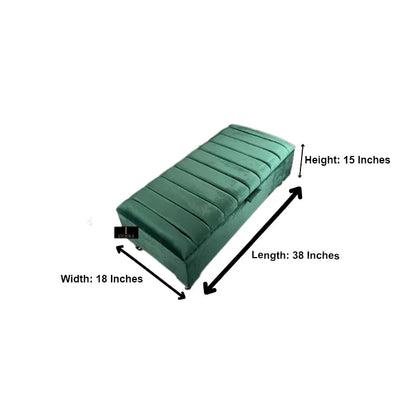Green Storage Box | Velvet Green Pouffe Bench | Green Velvet Footstool
