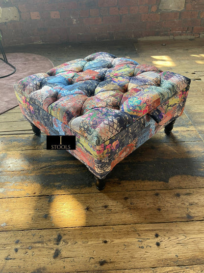PREMIUM Ottoman storage square Demask multicolour