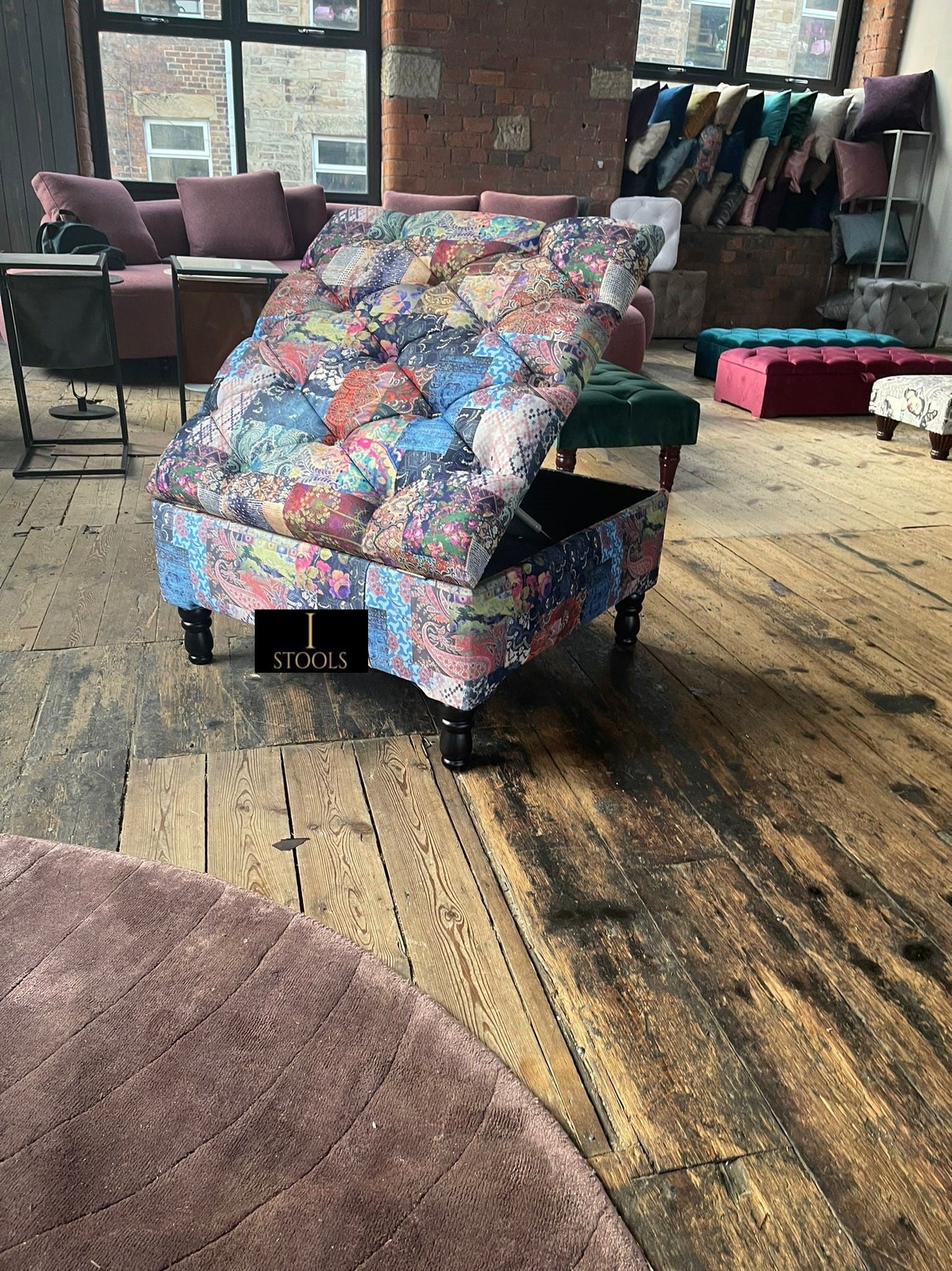 PREMIUM Ottoman storage square Demask multicolour