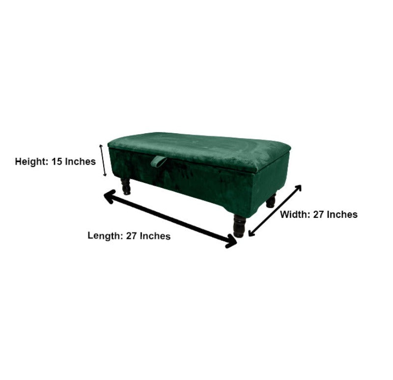 Green Plain Ottoman Storage Bench | Velvet Green Footstool| Dark Green Ottoman Bench
