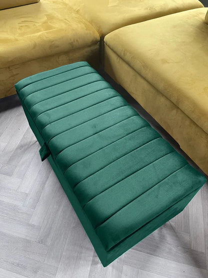 Green Storage Box | Velvet Green Pouffe Bench | Green Velvet Footstool
