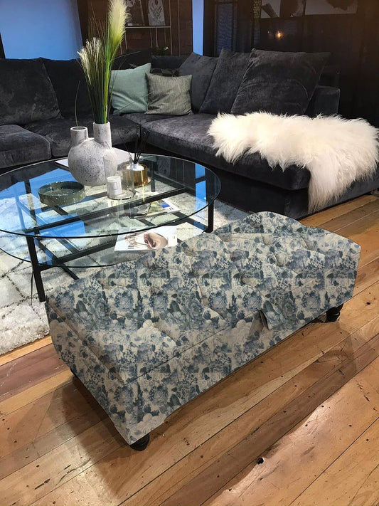 PREMIUM White & Blue Floral Soft Ottoman footstool