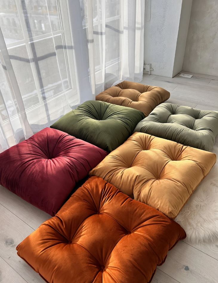 Small Velvet multicolour floor cushion set in multiple colors