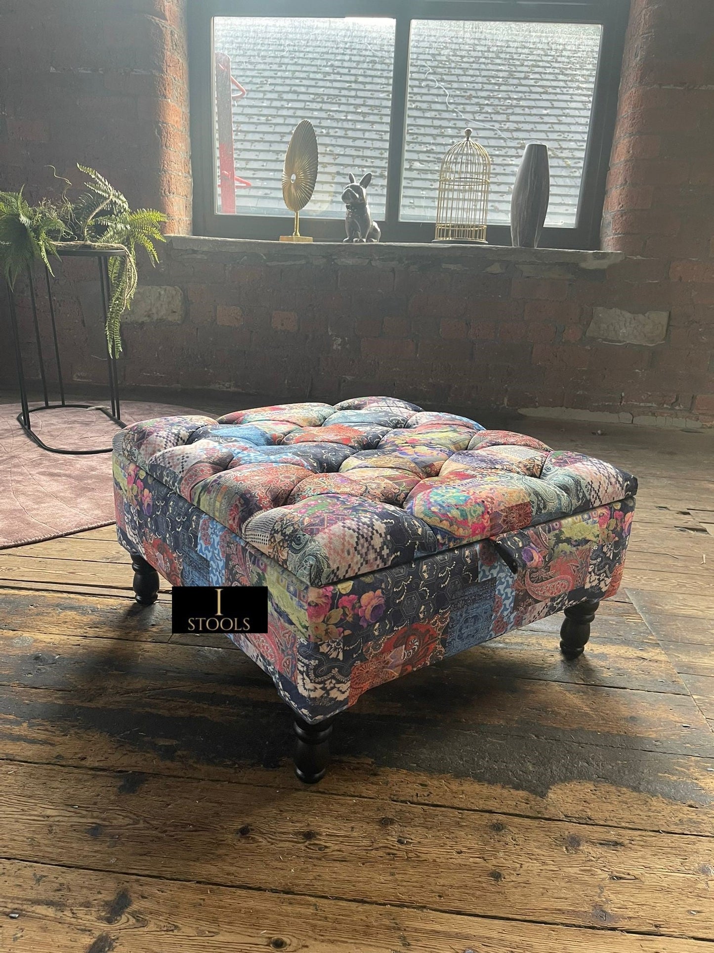 PREMIUM Ottoman storage square Demask multicolour