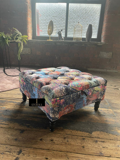 PREMIUM Ottoman storage square Demask multicolour