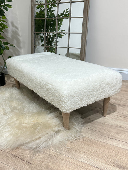 Footstool white boucle teddybear pouffe footrest