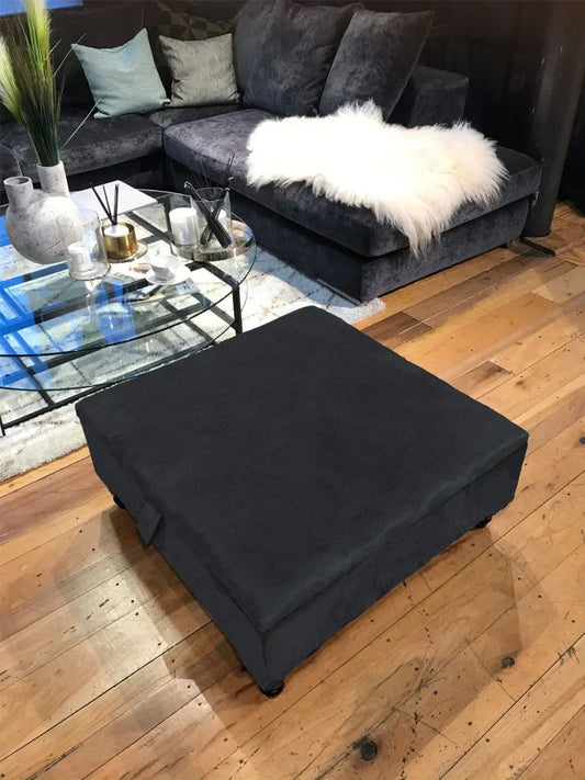 Square Plain Lid Coffee Table Ottoman Storage | Large Velvet Footrest UK