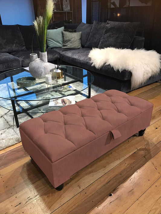 PREMIUM Turkish Pink Rose Brushed Ottoman footstool