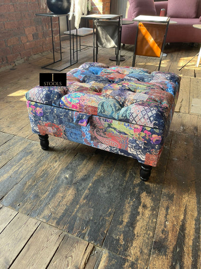 PREMIUM Ottoman storage square Demask multicolour