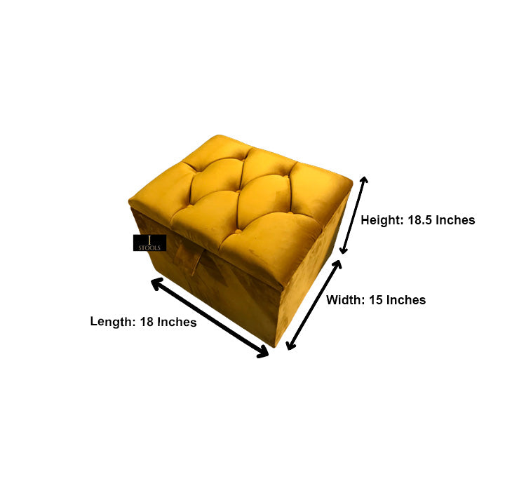 Mustard Gold Small Storage Box | Small Gold Footrest UK | Gold Ottoman Stool with Storage