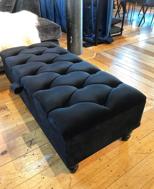 Black matching buttons chesterfield made to measure storage box