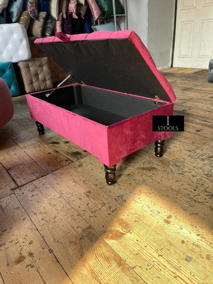 Maroon Ottoman Storage | Dark Red Wood Footstool UK