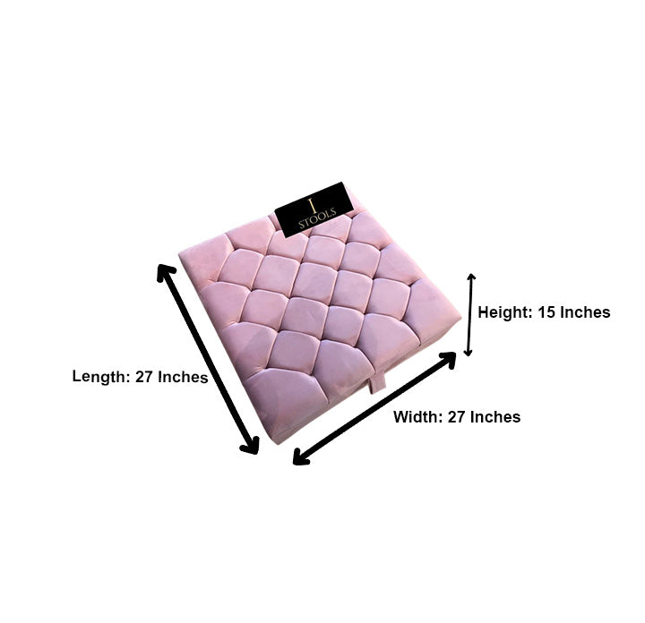 Pink Square Ottoman Storage | Pink Buttoned Footstool for Living Room