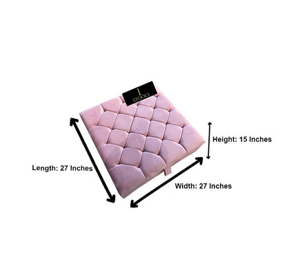 Pink Square Ottoman Storage | Pink Buttoned Footstool for Living Room