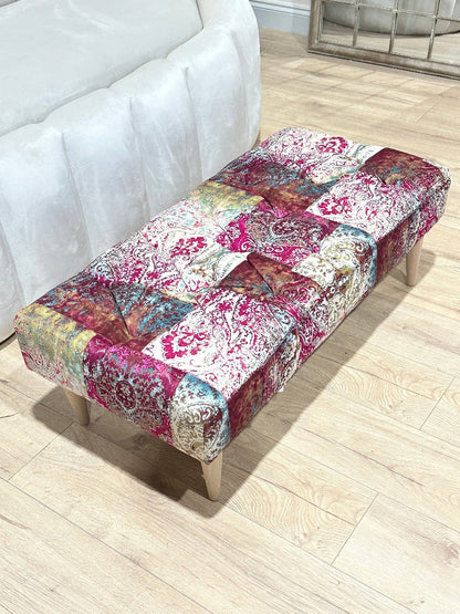 PREMIUM Elle PRINTED PATTERN FABRIC FOOTSTOOL POUFFE Handmade footstool