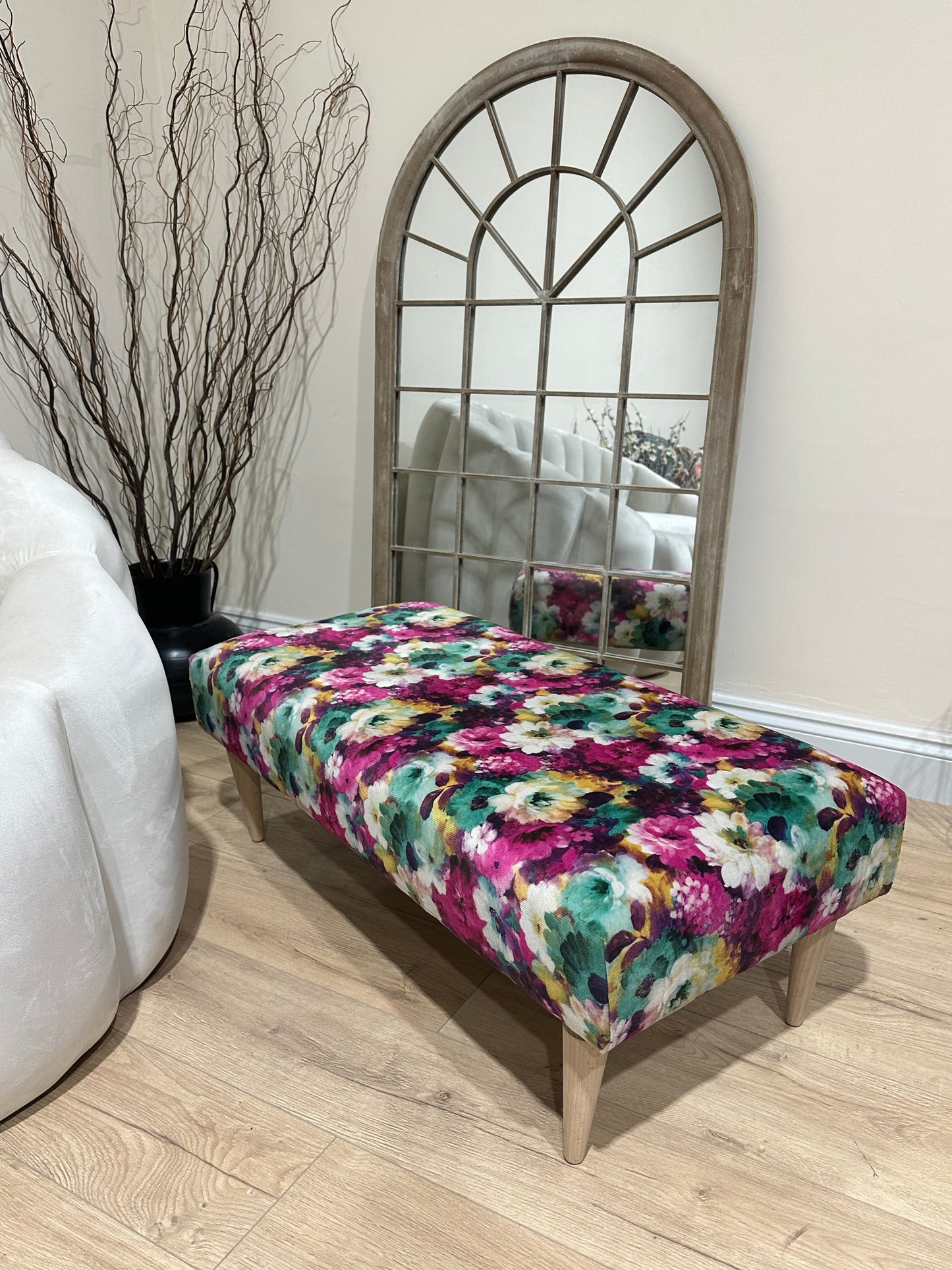 PREMIUM Belle floral printed Footstool window bay seat pouffe coffee table