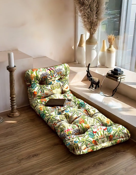 Tropical white floral print floor seating