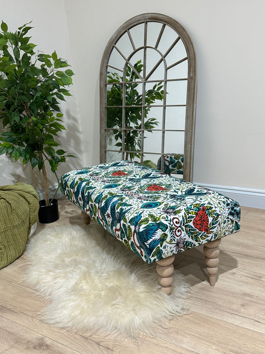 Footstool Flora animal print white and blue orange pouffe footrest