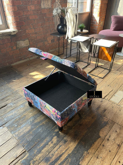 PREMIUM Ottoman storage square Demask multicolour