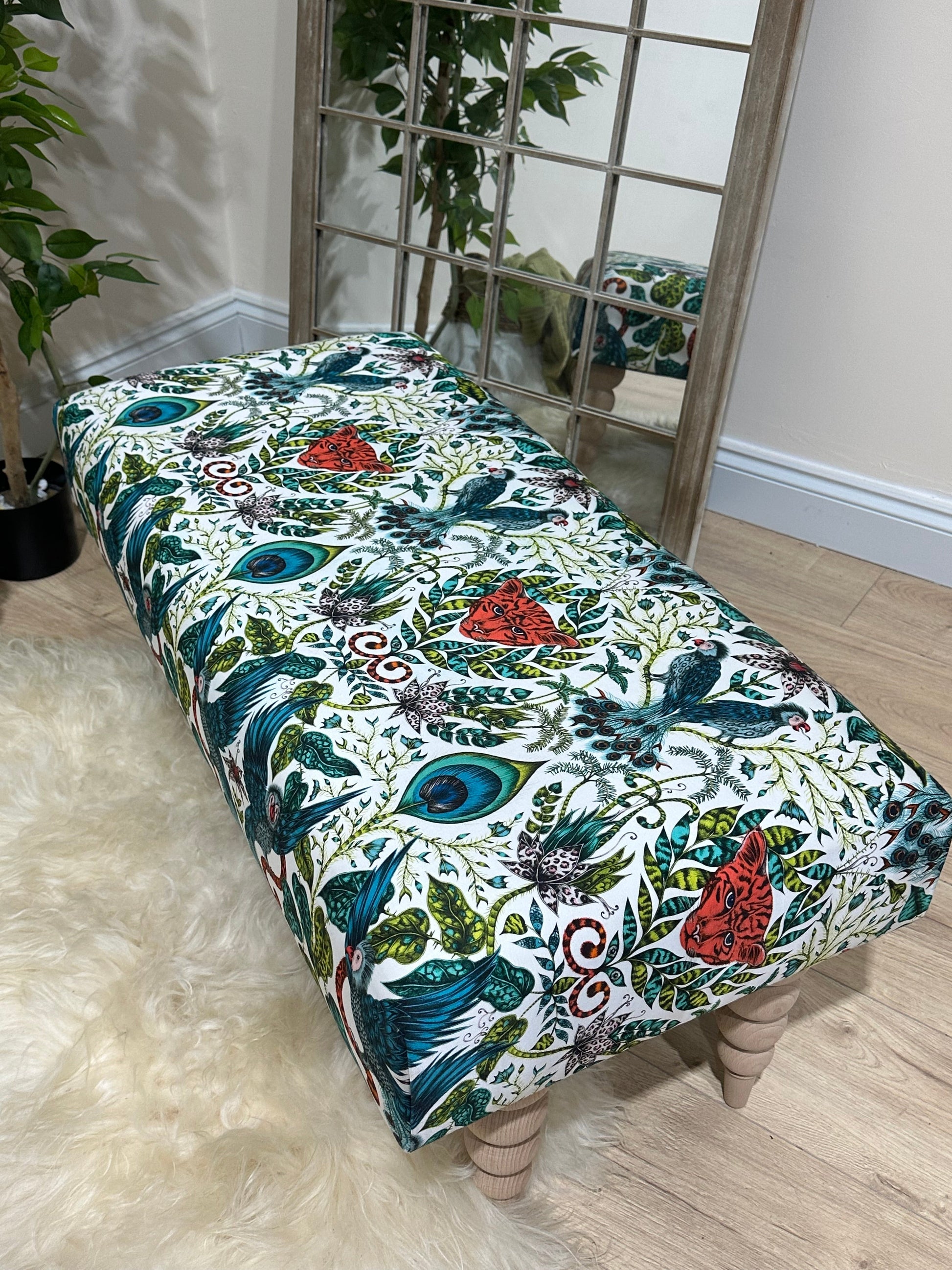 GREEN FLORAL Ottoman footstool