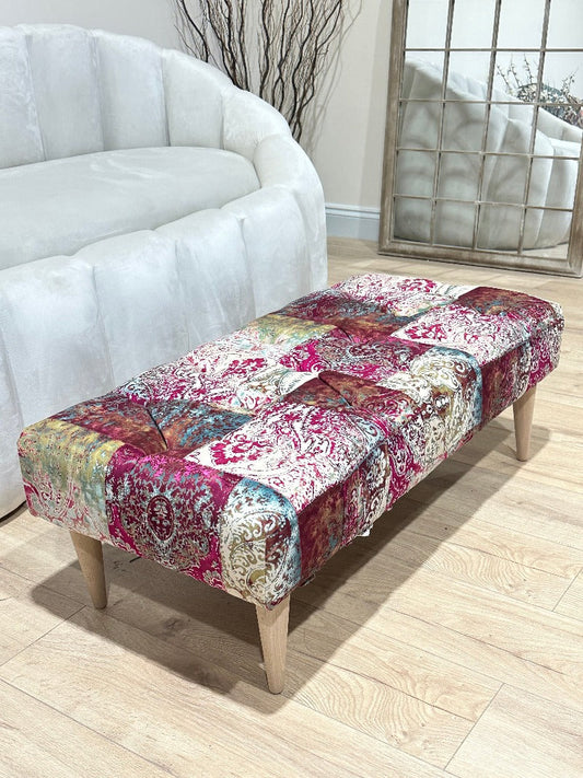 PREMIUM Elle PRINTED PATTERN FABRIC FOOTSTOOL POUFFE Ottoman footstool
