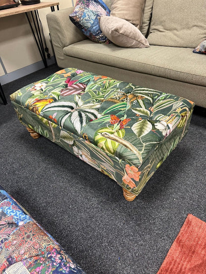 PREMIUM Green Floral Soft Vevet Handmade footstool