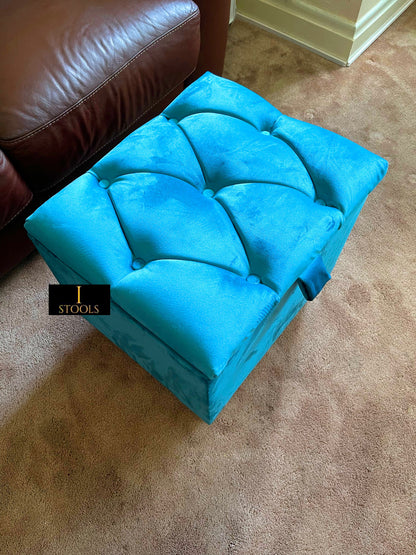 Aqua Small coffee table or side table Storage Box | Small Square Ottoman Storage | chesterfield top lid