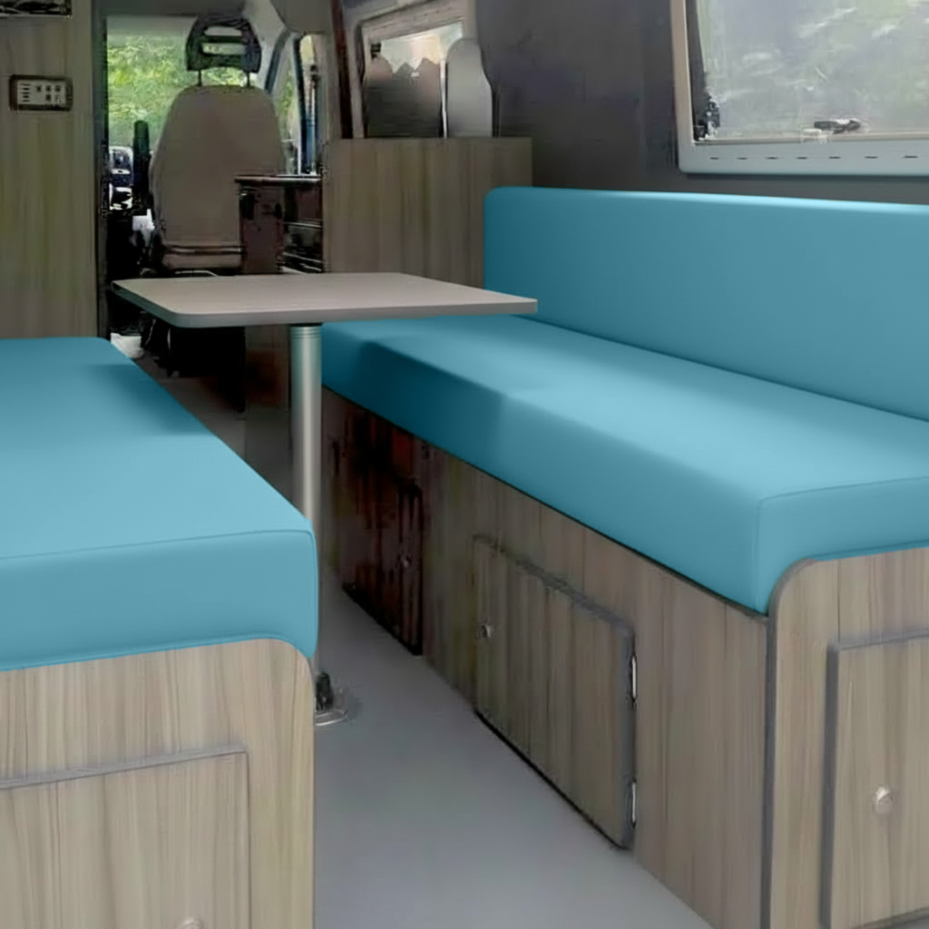 Aqua Campervan Rock and Roll Bed Upholstery
