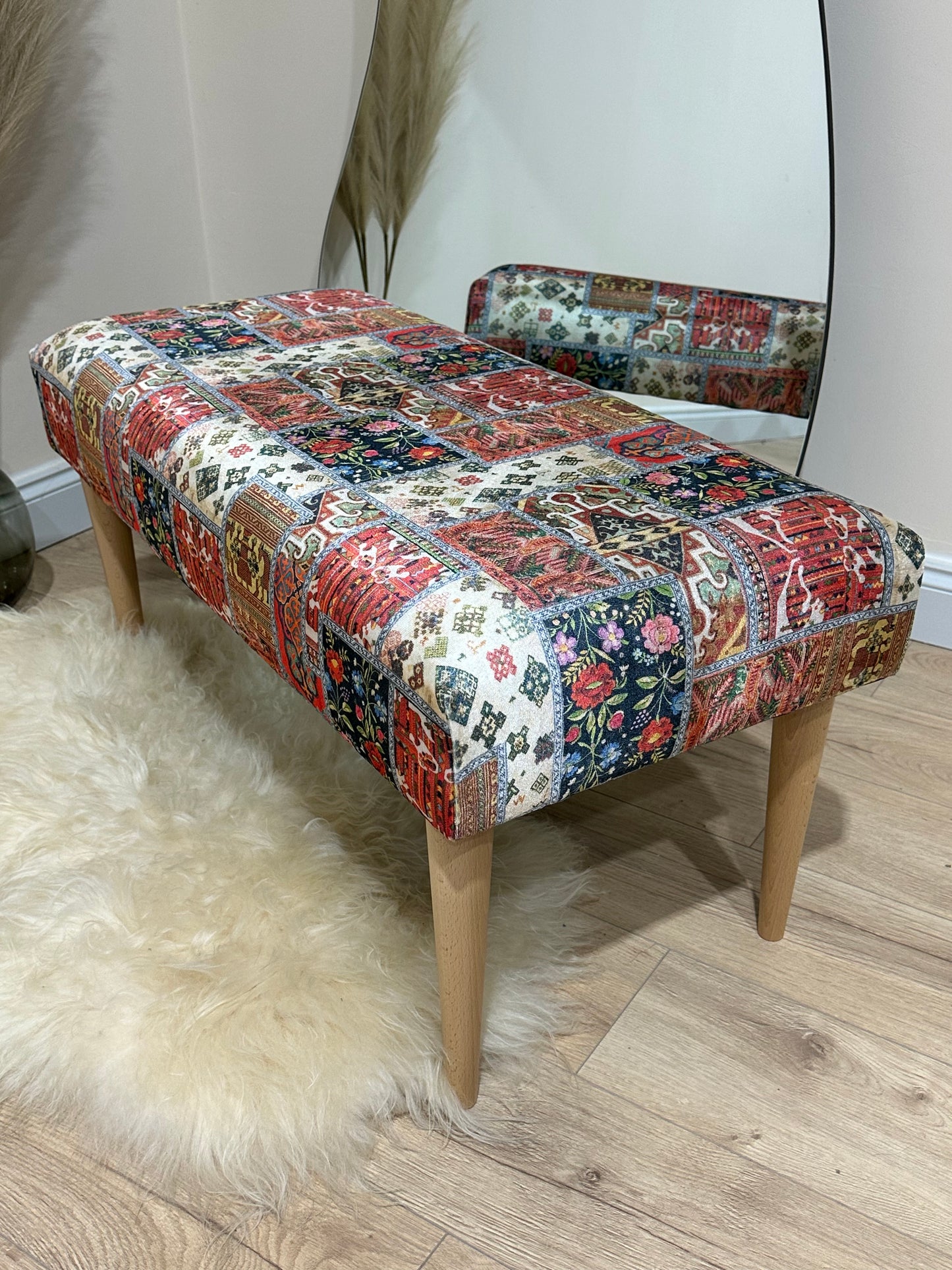 Footstool printed red fabric pouffe footrest soft plush