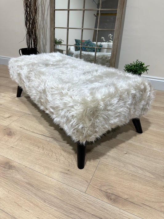 Footstool super fluffy light beige fur  pouffe footrest