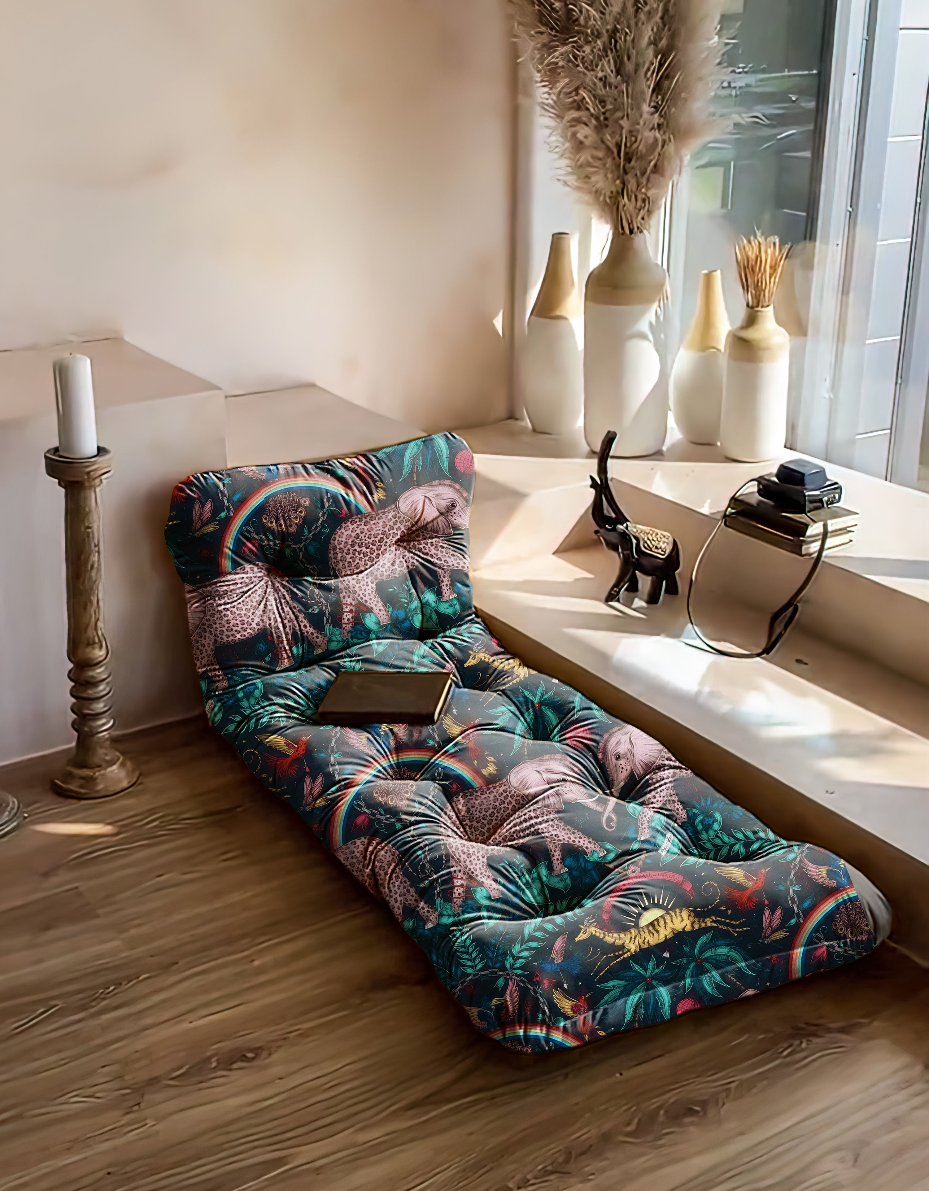 Zenzo Elephant print velvet floor seating