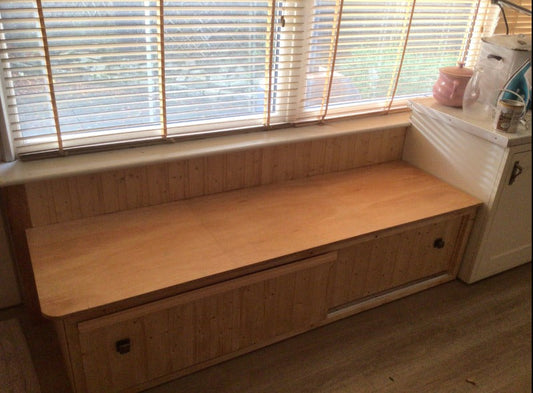 measure window bay seat with back.  Grey velvet