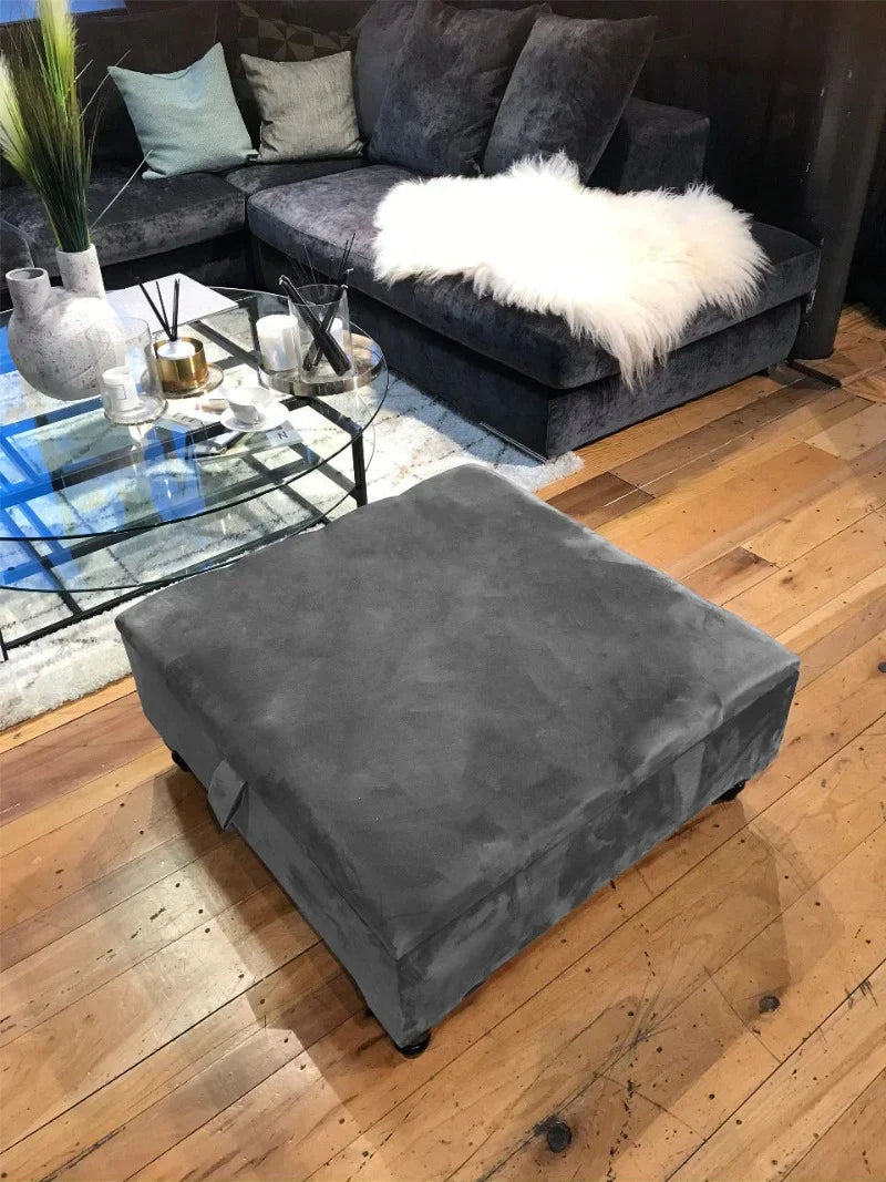 Square Plain Lid Coffee Table Ottoman Storage | Large Velvet Footrest UK