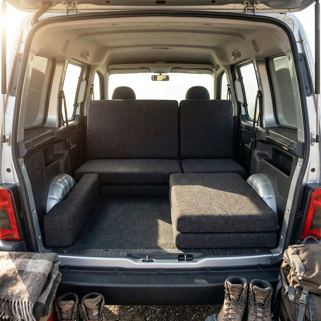 Bespoke Citroen Berlingo campervan mattress cushions designed for sleeping and seating comfort using high-density HR50 foam construction