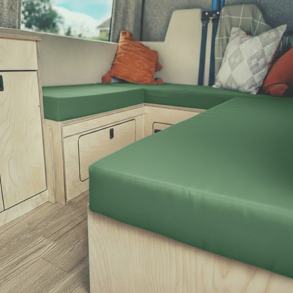 Bespoke Green Campervan Cushions and Interiors
