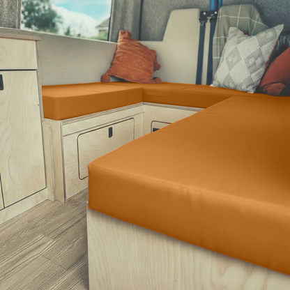 Bespoke burnt orange caravan interior cushions

