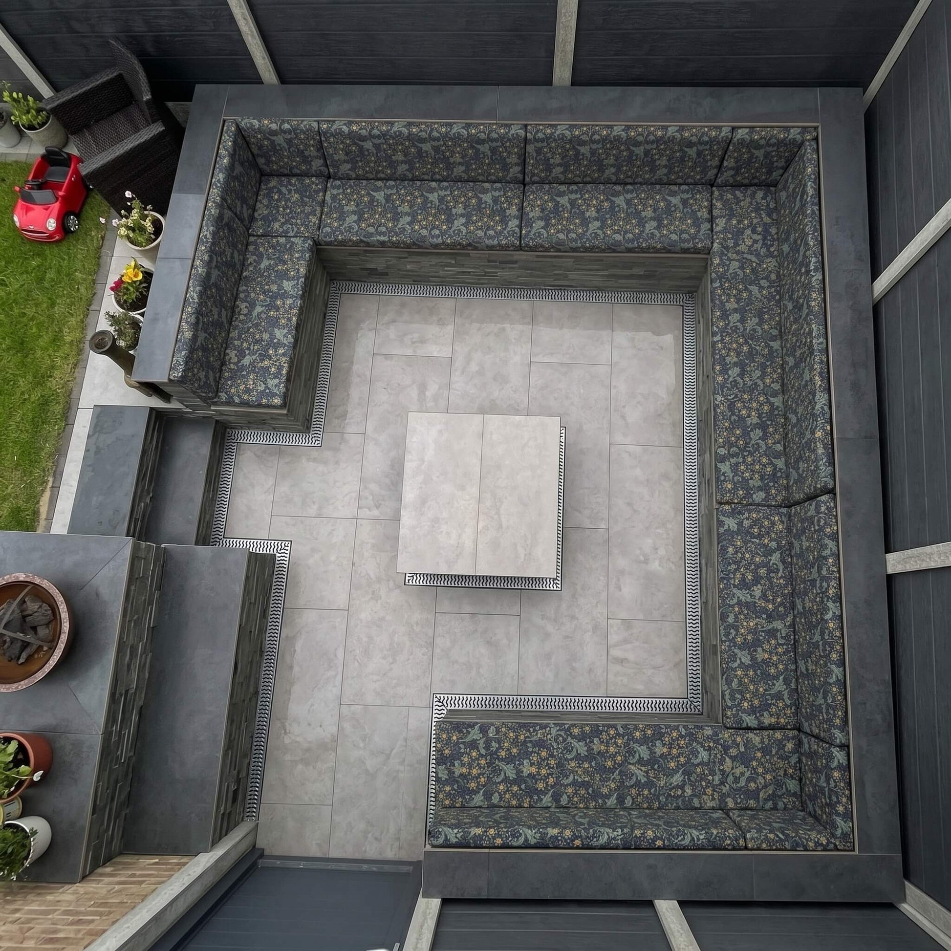 Bespoke garden seating cushions featuring supportive foam filling and weather resistant design
