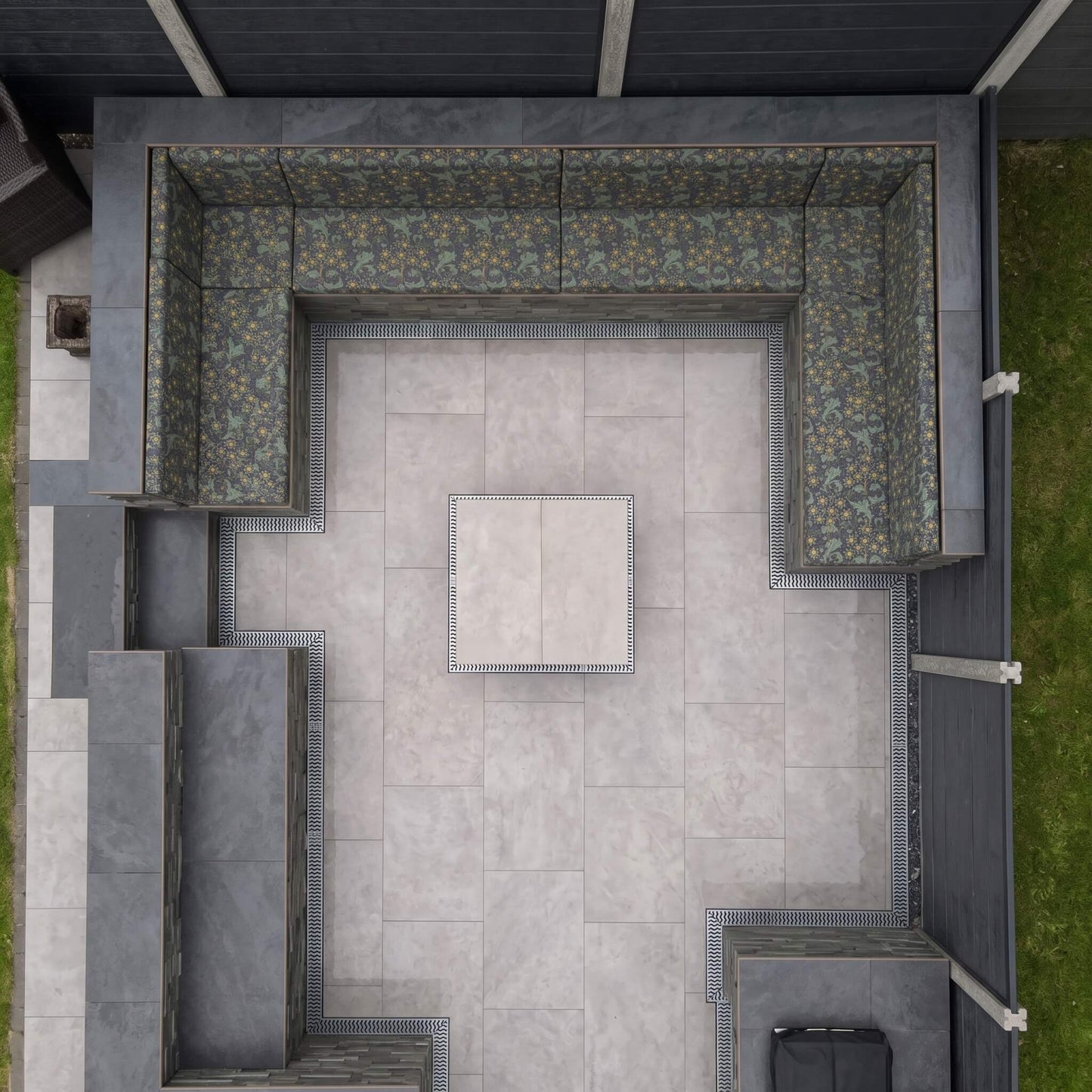 Bespoke outdoor seating cushions with contemporary pattern and premium finish
