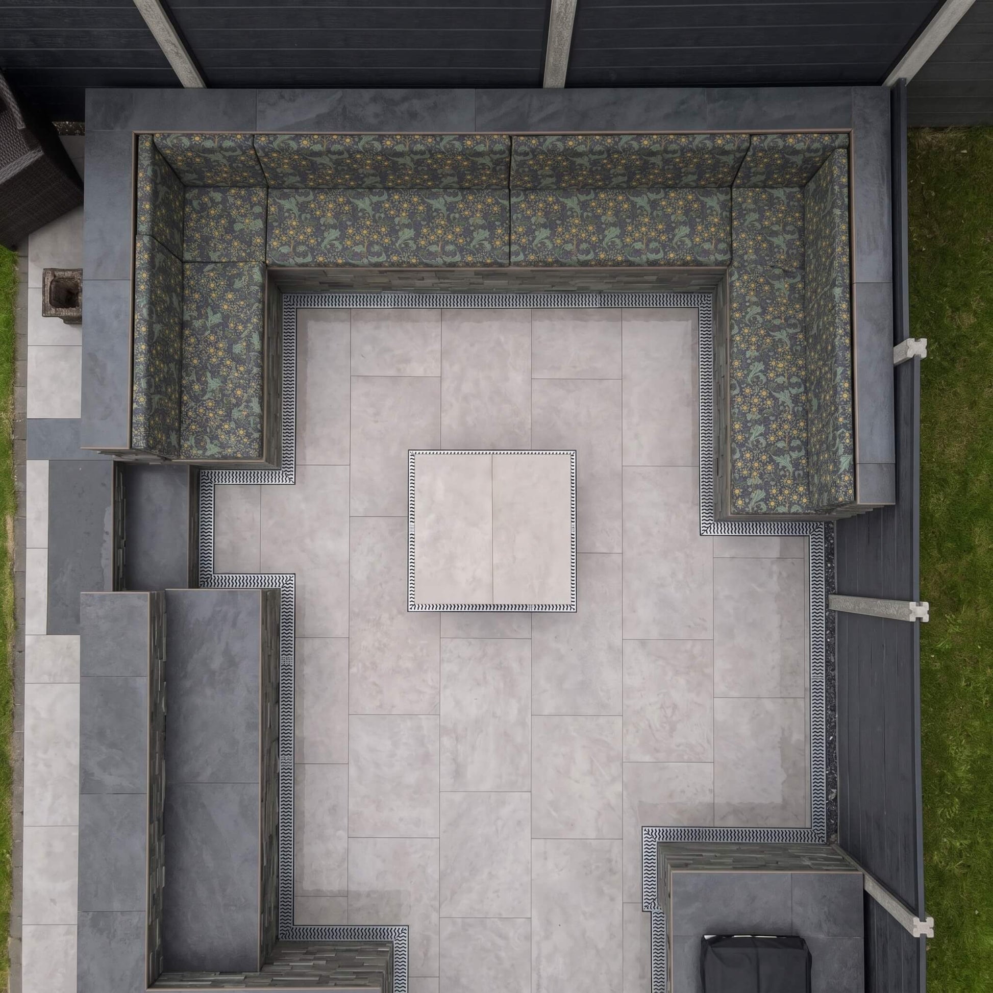 Bespoke outdoor seating cushions with contemporary pattern and premium finish
